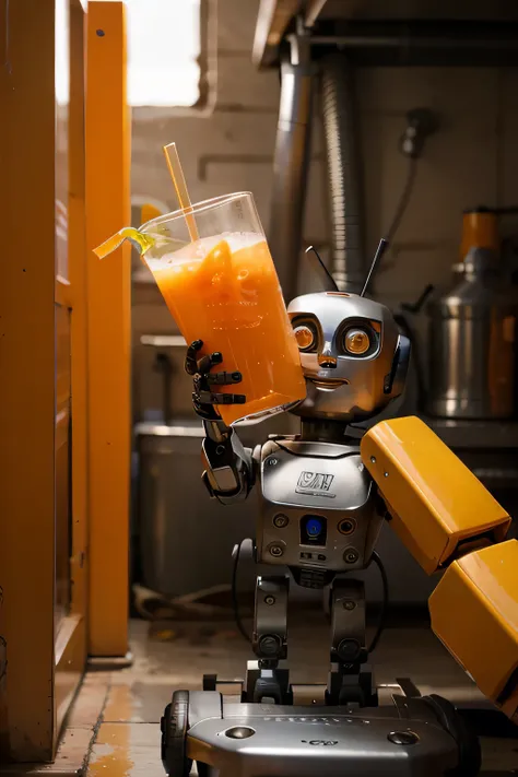 Image of robot again drinking orange squeeze