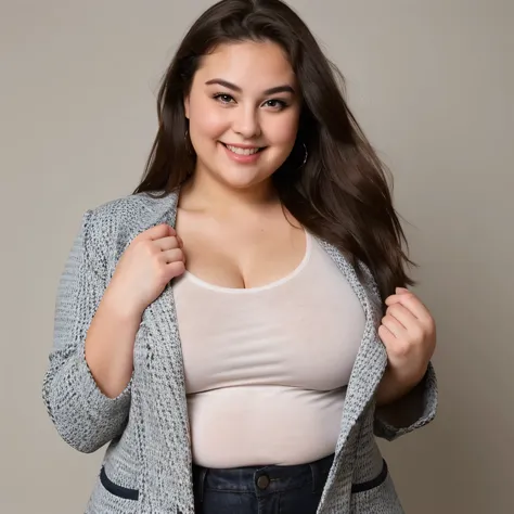 
create a hot chubby woman smiling with a  clothes with your game