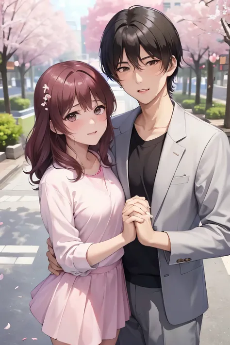 ((Woman and age Boy,     mother and son))、      high image quality    ,  (    beautiful brown eyes、Shining eyes fine grain)、smile、超fine grain、   とても  beautiful顔 , Very fine grain, cowboy shot、   Woman in her 40s   、age Boy, Like,     School Graduation Cere...