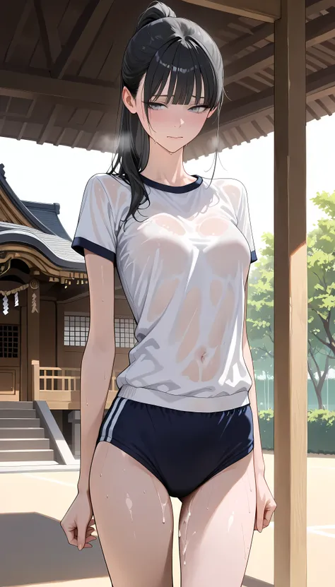 (masterpiece,best quality:1.2,amazing quality,very aesthetic,absurdres,newest,realistic),1woman,(adult:1.2),after sex,(very small head:1.2),medium breasts,(ideal ratio body proportions:1.2,slender body:1.2,skinny:1.2),high ponytail,long hair,black hair,blu...
