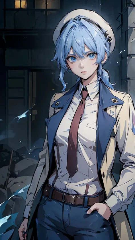 a half length portrait of a person wearing a hat and a red tie,(2 d anime style),(tall anime girl with blue eyes), female protagonist 👀 :8, nagito komaeda, anime character, 2 d anime, from girls frontline, ((Manhwa artstyle)), best anime 4k konachan wallpa...