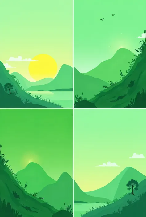 create an illustration of 3:2 size and divide the page in 4 parts using diiferent shades of green