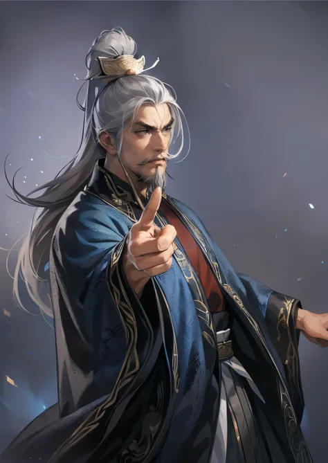 (((Maintain color ))), ((( picture style maintenance ))), (( Koei Three Kingdoms illustration style)), ((Maintain the composition)),  Attractive Man ,  perfect face, ((black eyes)) (( white hair)), ((Gray hair)), (old man), (( rich beard))