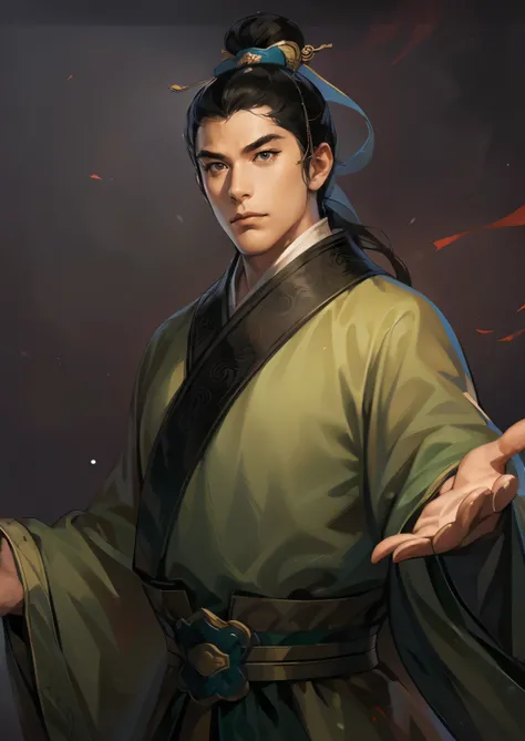 (((Maintain color ))), ((( picture style maintenance ))), (( Koei Three Kingdoms illustration style)), ((Maintain the composition)),  Attractive Man ,  perfect face, black eyes, (( black hair)), 