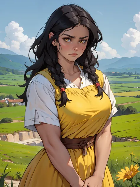 peasant girl peasant girl peasant girl peasant girl black hair yellow eyes sad torn peasant clothes huge muscles large breasts sad girl 