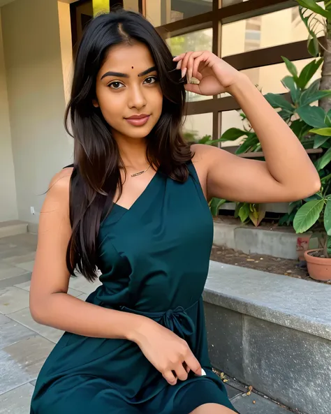 A beautiful realistic indian girl with seductive facial expressions wearing a beautiful hot dress