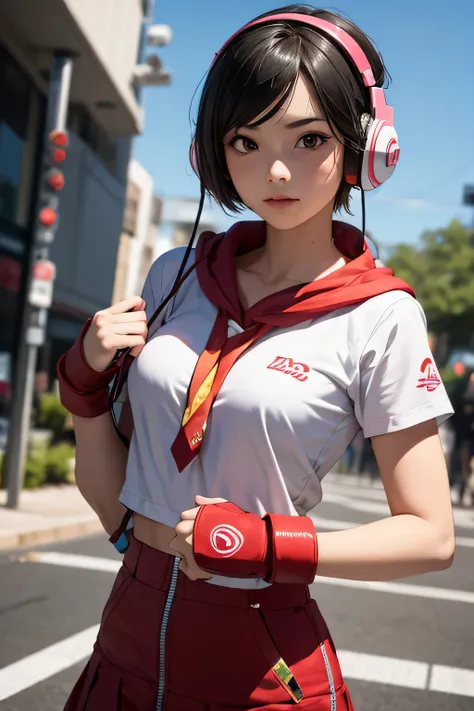 1girl, sakura kasugano, with headphones