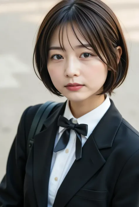 black and white photo of a retro female student , by Nomi, Beautiful Japanese woman's face, extra close-up:1.8, Closeup Photos of Faces , facing straight to camera :1.37, Black and White Photography:1.37, Black and White Photography:1.37, by Nomi, Ve...