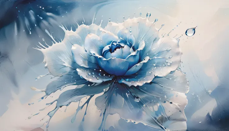 (  a watercolor painting ， depicts a blue drop of dew falling on a blue fairy rose),   clearly  ,  blurred background , Realistic - v4  