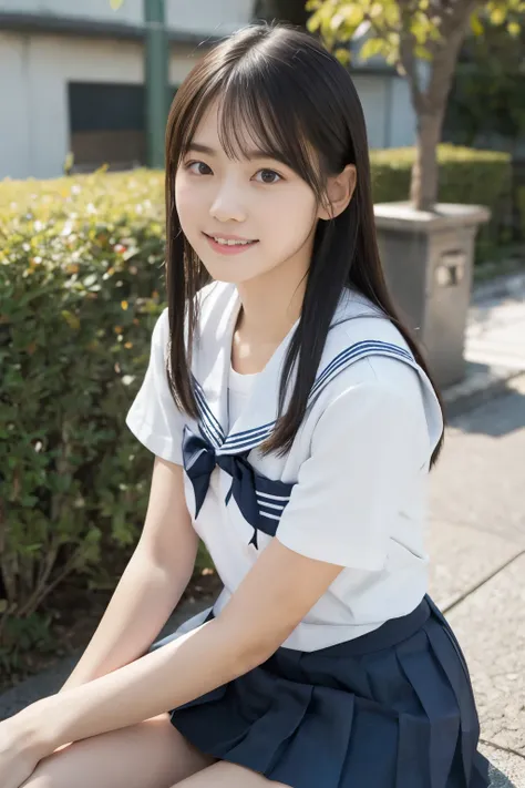 masterpiece, highest quality, 8K, (17-years-old:1.3) , RAW photo, disorganized, award-winning portraits, alone, noon, idol face, delicate face, Digital single-lens reflex camera, looking at the viewer, shy smile、shame、flushed cheeks、thin arms, small breast...