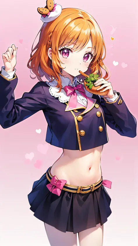  Masterpiece,  top quality,  super detailed,  in detail,  high res,   8k Wallpaper,  the background is white ，1 person，Girl eating hamburger， orange hair， pink eye，２０age， perfect hands，I have a hamburger in my hand