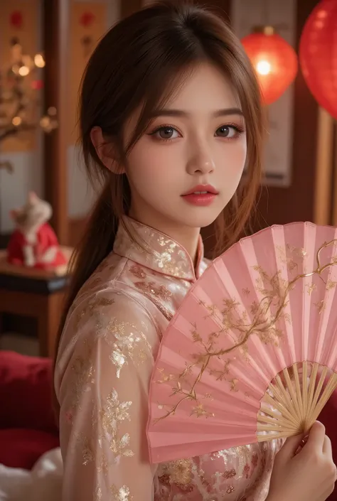 Cat ears、 face up, attractive, pretty girl, ponytail、 (( fine facial features , eroticism)), dramatic lighting , realistic , 8k, Dramatic Shadows , intricate and elaborate patterns , super detailed photo , chiaroscuro lighting , Pleasant colors , deep cont...