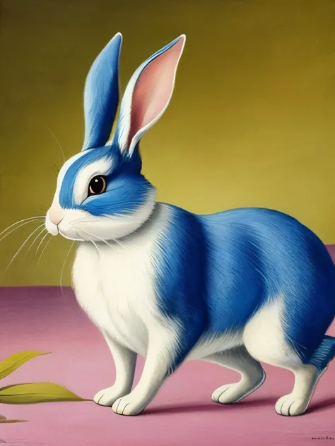 a painting of a rabbit with a long tail and a blue nose, a pastel, animal painting, full of colors and rich detail, painted in bright water colors, inspired by Theodor Philipsen, painted with pastels, detailed painting“, highly intricate and colorful, cele...