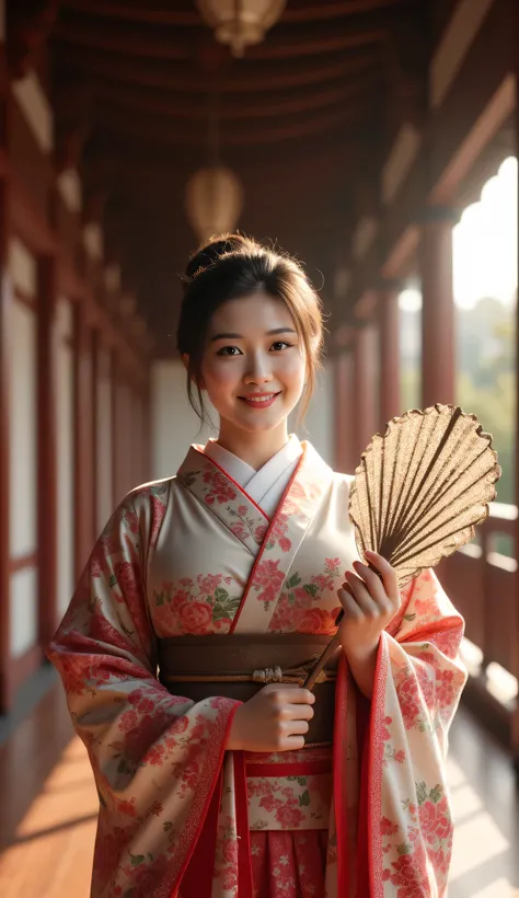 **Prompt:**     Create a symmetrically balanced wide-angle image that captures the essence of the ancient Tokugawa era in Japan. The focal point of the scene is a hyper-realistic busty and lively ancient courtesan geisha Japanese woman, portrayed as a folk...