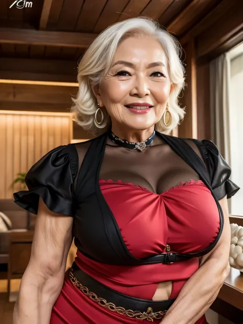 ７８ years old　Mom　MILF　Korean, Lady　large earring　Big choker　　realisitic　Gorgeous Madame Beautiful Mature Woman　sexy　Smile　Gentle woman navel piercing　４K　High quality 