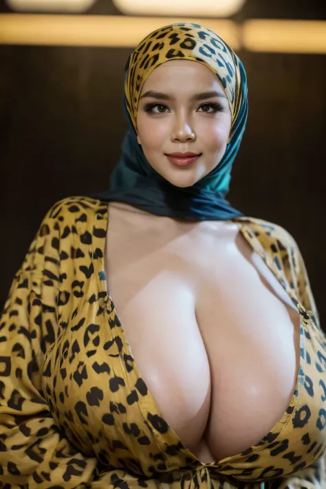 ((Black lips Gotic )), s, baby face, popular, 1 girl, ( face to face ), s, baby face, happy, Half a body image , ( Face Details : 1), ( Eye Details: 1), (( big breasts )).  wears a long transparent shirt, hijab, ..  Nice Situation .  proportional body .  U...