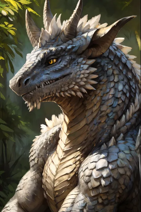 portrait, full body, full shot, solo, (feral:1.4), male, zamtrios, furred dragon, white body, feathered wings, hraesvelgr horns, large horns, extra horns, yellow eyes, thin, hi res, soft shading, (detailed eyes), beautiful eyes, detailed face,  good anatom...