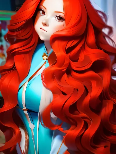 there is a woman with long red hair posing for a picture, a hyperrealistic painting by Ren Renfa, tumblr, fantastic realism, girl with super long hair, she has long redorange hair, red waist-long hair, extremely long hair, very long flowing red hair, red h...