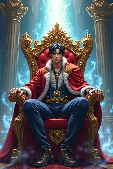 A guy sitting on a throne in anime version