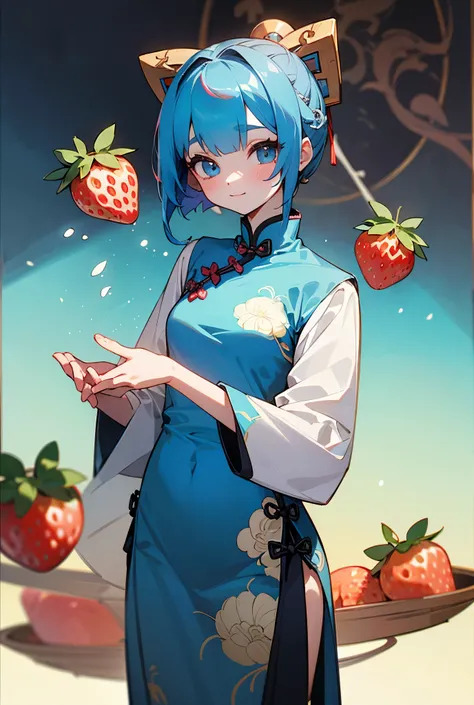 blue haired bob girl light blue cute china clothes strawberry