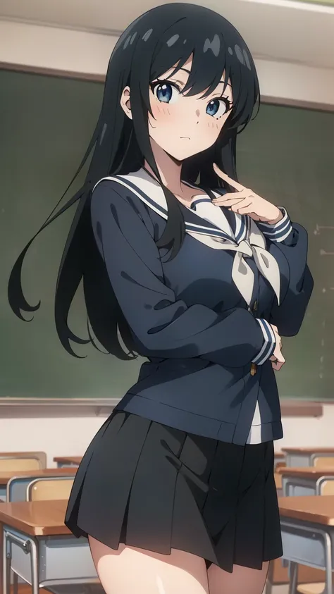 (Top quality, masterpiece, 8k), (anime coloring:1.2), very detailed, very detailed, perfect face, beautiful eyes, perfect eyes, detailed eyes, detailed face, ultra-detailed, detailed eyes, symmetrical eyes, sharp details, 1 girl, solo, (black long hair, st...