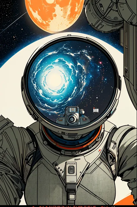 (((masterpiece,best quality))),32K Wallpaper,((( very detailed poster))),retro vintage,sci-fi,(((space thriller cinematic movie poster))),(((Bauhaus))),(((mid-century modern))),(((ultimate galaxy))),(solo1girl :1.2),(((duotone))),(((Perspective)))