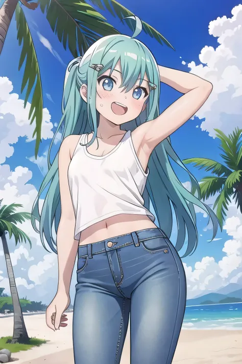 masterpiece,best quality,ultra detail, ((Perfect Face, Perfect Arms, Perfect hands, Perfect Fingers)), 1girl, 14yo, petite, ((round face, ecstasy, orgasm face, drooping eyes, shame smiling, blush)), dropping eyes, sleepy, Open mouth, ((White teeth)), backg...