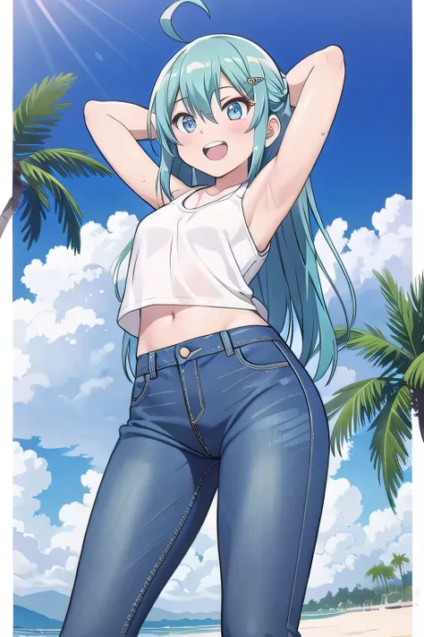 masterpiece,best quality,ultra detail, ((Perfect Face, Perfect Arms, Perfect hands, Perfect Fingers)), 1girl, 14yo, petite, ((round face, ecstasy, orgasm face, drooping eyes, shame smiling, blush)), dropping eyes, sleepy, Open mouth, ((White teeth)), backg...