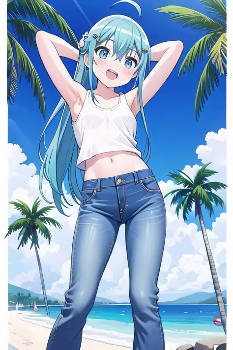 masterpiece,best quality,ultra detail, ((Perfect Face, Perfect Arms, Perfect hands, Perfect Fingers)), 1girl, 14yo, petite, ((round face, ecstasy, orgasm face, drooping eyes, shame smiling, blush)), dropping eyes, sleepy, Open mouth, ((White teeth)), backg...