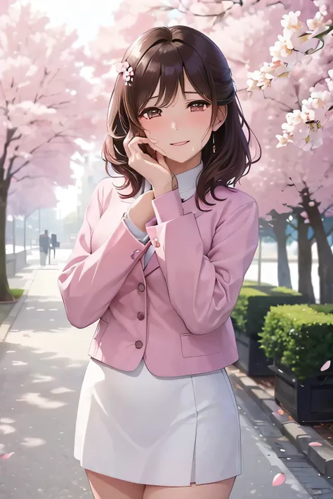 (( woman and age boy ,     mother and son))、      high definition    ,  (    beautiful brown eyes、Shining eyes fine grain)、smile、超fine grain、   とても  beautiful顔 , Very fine grain, cowboy shot、   Woman in her 40s   、 age boy in school uniform, Like,     Scho...