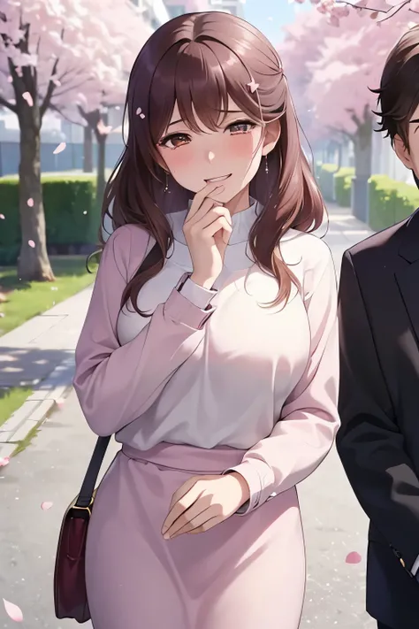 (( woman and teenage boy ,     mother and son))、      high definition    ,  (    beautiful brown eyes、Shining eyes fine grain)、smile、超fine grain、   とても  beautiful顔 , Very fine grain, cowboy shot、   Woman in her 40s   、teenage boy in school uniform, Like,  ...