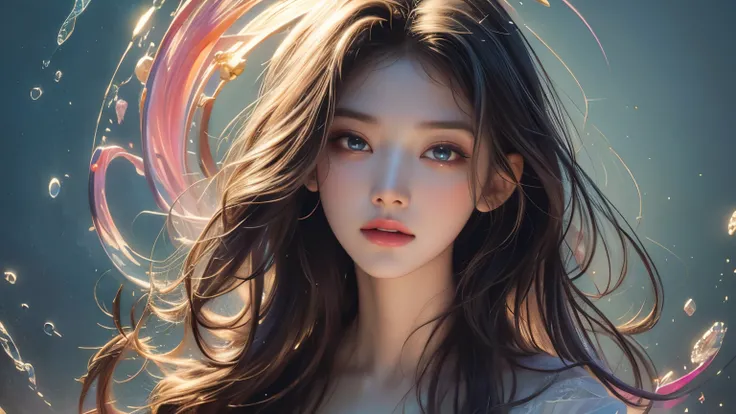 Beautiful and colorful woman: 21-year-old woman, messy hair , oil painting, beautiful and perfect face with soft skin , s , clear eyes, greenish pink cores , clear and violet magnetic additions , light red additions , cosplay, using various costumes , intr...