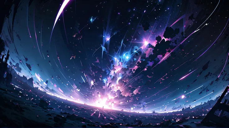 Monochrome, masterpiece, Concept Art, panoramic, In the Center, number, Wide Angle, night, (meteor), space galaxy background, (Excellent composition, Epic proportions), dynamic lighting, bright colors, prism, space crystals, crystal lighting