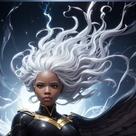 4k, sharp image, high definition image, 4k, (((unreal engine render))), african-american, ((white hair)), ((floating up hair)), beautiful african-american woman, ((wavy white hair))