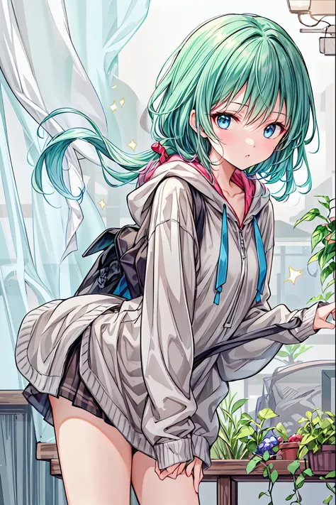  4 Kanata,Wear a hoodie。Butt,nice,beautiful night scene background ,Stand on tiptoes,  Bend Your Knees,Point your knees outwards,Rear View， Hair， shortcuts， unkempt hair with an opening，Short braided hair，Neat， slender beautiful woman， correct posture，Smal...