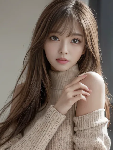 Ultra High Definition, Superior Quality, Premier Quality, ultra detailed, Photorealistic, 8k, RAW Photos, highest quality, masterpiece, Ash hair color, Shoulder Length Layered, asymmetrical bangs, (index finger to lips:1.2), K-pop Idol, Sophisticated girl,...