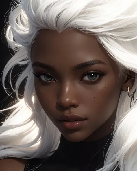 4k, sharp image, high definition image, 4k, (((unreal engine render))), african-american, ((white hair)), ((floating up hair)), beautiful african-american woman, ((wavy white hair))