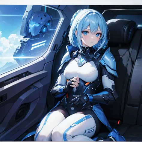 8k,  top quality, (Genuine:1.4),   original photo of ,  in the seat, Asari Hair, female style, cute,Biological Amplifiers, Refined Armor, posture:  Peace Talks between Combating Factions ,  Smart Blue Eyes ,Kneel