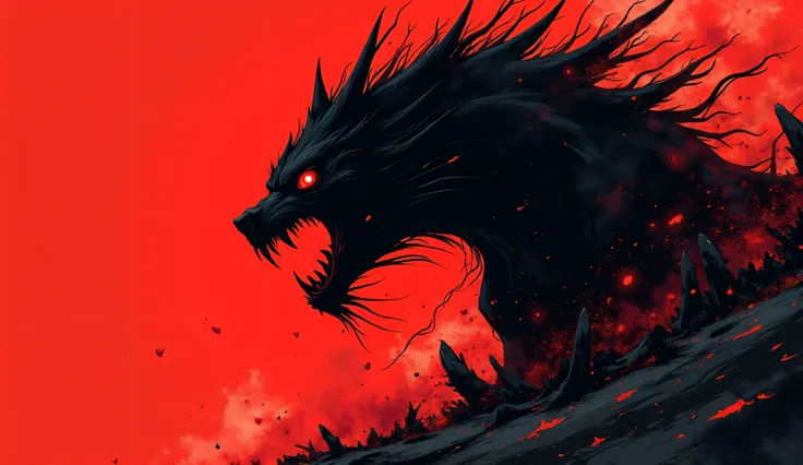 Here’s a detailed prompt for you:

"Create an abstract drawing illustration in red and black manga style, symbolizing 'Embrace the beast within you.' The design should feature a powerful, fierce energy, with elements of a beast or monster subtly integrated...