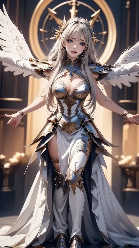 full body,from below,angel armor,(Spread your arms and fly down from the sky:1.5),(random hairstyle),(Highest image quality,(8k),ultra-realistic,best quality, high quality, high definition, high quality texture,high detail,beautiful detailed,fine detailed,...