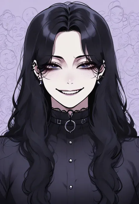 arafed asian girl with braces and piercings posing for a picture, style of junji ito, round teeth and goofy face, no teeth, chiho, junji ito style, takeyuki kanda, cruel korean goth girl, inspired by Tooth Wu, 1 7 - year - old goth girl, small wide smile