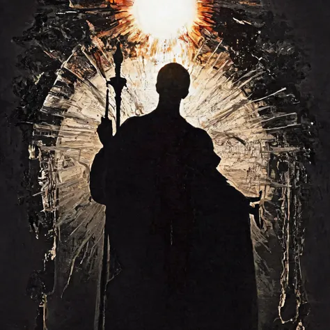 balck blood, religious, art, black ink , silhouette, gorgeous, myth, cathedral, white and black ink marks, sun, hell