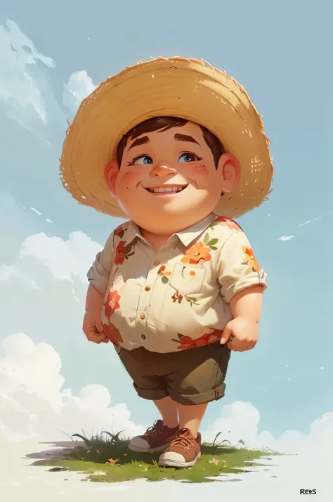 cartoon character of a man with a straw hat and a shirt, pixar cute character design, adorable digital painting, cute cartoon character, digital cartoon painting art, concept art of single boy, highly detailed character design, rens art in artstation, pixa...