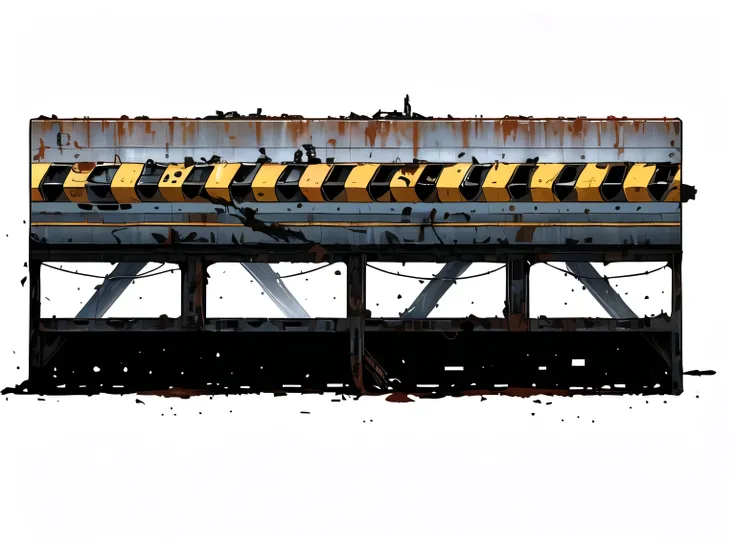 there is a train that is on a bridge with a lot of rust, overpass, rusted panels, post grunge concept art, highly detailed concept art, hard edges concept art, covered with tar. dslr, background megastructure, megastructure, hyperdetailed concept art, ((ru...