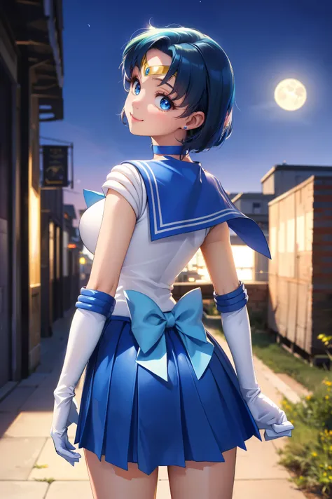 masterpiece, best quality,  highres, absurdres, ultra detailed, pretty eyes,
Mer1, tiara, sailor senshi uniform, blue sailor collar, bow, knee boots, choker, white gloves, blue choker, elbow gloves, jewelry, earrings, blue skirt
blowing kiss, cowboy shot, ...