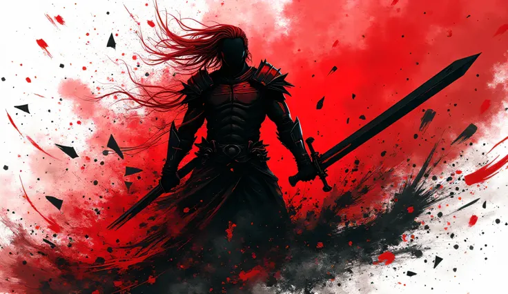 "Create an abstract drawing illustration in red and black manga style, representing 'Fight Back.' The artwork should radiate power, defiance, and resilience, with bold, sharp strokes and dynamic energy. Use intense contrasts between red and black to evoke ...