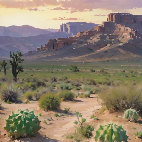 a close up of a cactus plant with pink flowers in a desert, desert flowers, cactus and flowers, desert photography, arizona desert, sunset in the desert, mexican desert, marc adamus, beautiful vistas with cacti, warm beautiful scene, desert sunrise in the ...