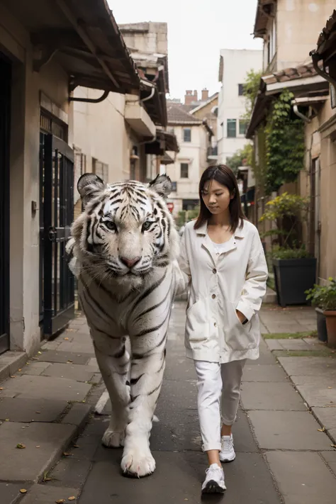 Walk together with the white tiger 