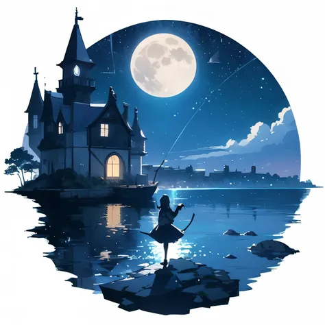    Translucent Illustration   、   Japanese Anime Style Illustration   、   Little Silhouette in the Distance   、  Small Silhouette of a Witch on a Broom Seen in the Distance 、green、  dynamic angle 、  amazing、Highest precision、  top quality 、  fantasy、Effect...