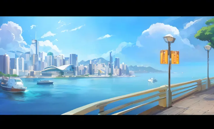 A painting， depicts a city with rivers and boats,  HD anime cityscape ,  Artjam and Gailan ,  background art,  Rio de Janeiro anime movie ,  city background ,  city background , renaissance port  city background ,  port scene background ,  background artwo...